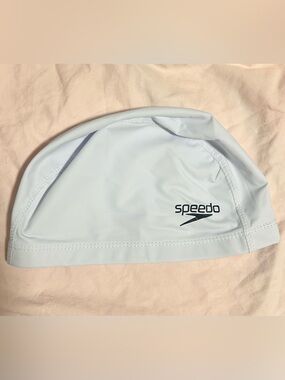 Speedo White Swim Cap with Black Logo
